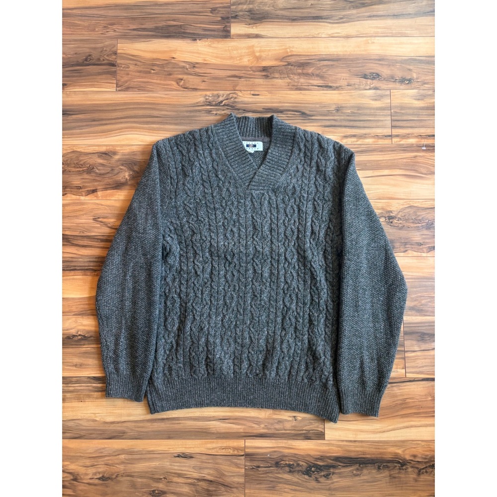 Joseph Abboud Mens 2XLT Gray Wool Blend Cable Knit V-Neck Sweater Tall